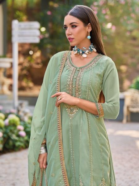 Pista Color Heavy Pure Simar Organza Embroidery Dhoti Style Readymade Suit